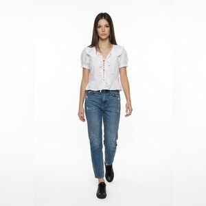 American Eagle Outfitters White Ruffle Tie-Front Blouse